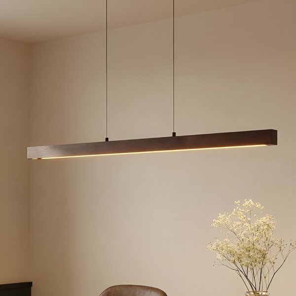 Lucande LED κρεμαστή λάμπα Nihalo, καρυδιά, 122 cm, ρυθμιζόμενη ένταση, ρυθμιζόμενος, Ξύλου, Σαλόνι / τραπεζαρία, Ξύλο, Εξοχική κατοικία / Ρουστίκ