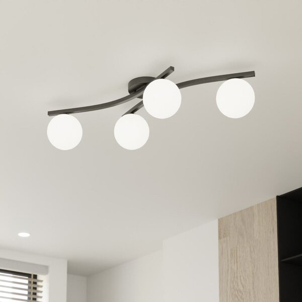 EMIBIG LIGHTING Φωτιστικό οροφής Opus, μήκος 85 cm, οπαλ, 84 4-φωτιστικό., ρυθμιζόμενος, Μαύρο, Σαλόνι / τραπεζαρία, Μέταλλο, σύγχρονο