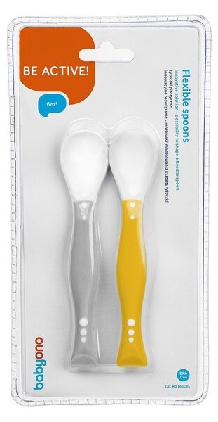 Κουτάλια Φαγητού (Σετ 2τμχ) BabyOno Grey-Yellow BN1066/05