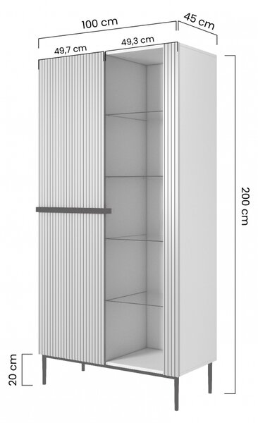 Βιτρίνα Niki 100x200x45cm Μαύρο Ματ / Χρυσά πόδια - BOG4899