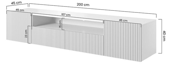 Σύνθετο τηλεόρασης Niki, επιτοίχιο, με 2 ντουλάπια και 2 συρτάρι, άσπρο ματ 200x40x45cm-BOG6176
