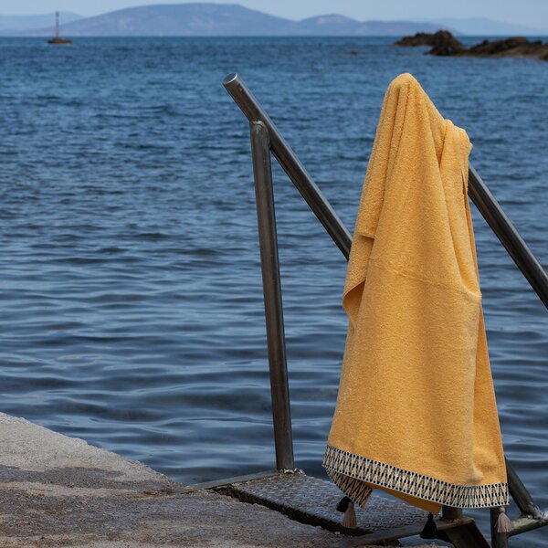 Πετσέτα Θαλάσσης (80x160) White Fabric Sundara Yellow