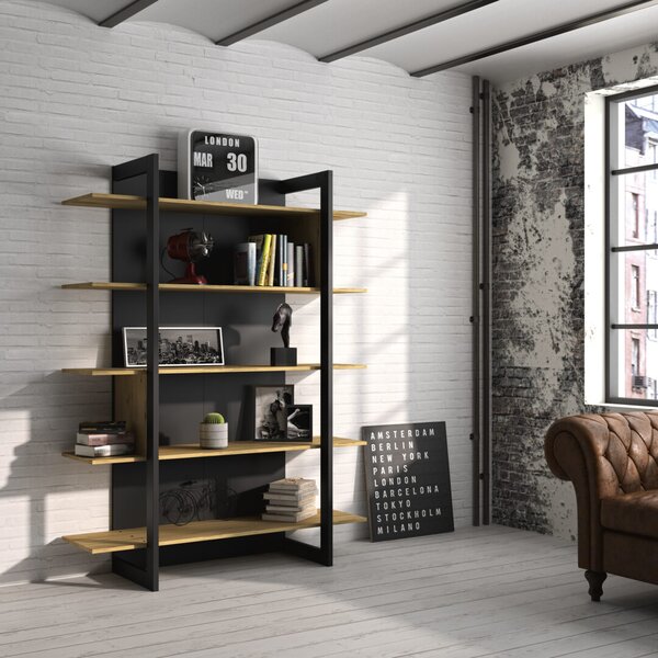 Russel Βιβλιοθήκη 136x44x180εκ. Helvezia Oak/Black