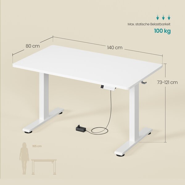 Birou reglabil pe inaltime Songmics, Balok, Alb, 140x80x121 cm
