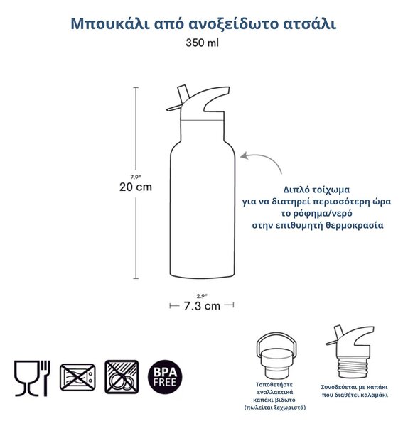 Παγούρι - Θερμός 350ml Με Καλαμάκι Α Little Lovely Company Fun DBSSFU79