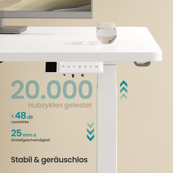 Birou reglabil pe inaltime Songmics, Balok, Alb, 140x80x121 cm