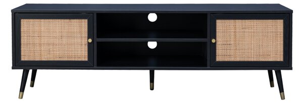 VIENNA TV STAND ΜΑΥΡΟ ΜΕ RATTAN 150x39xH49cm