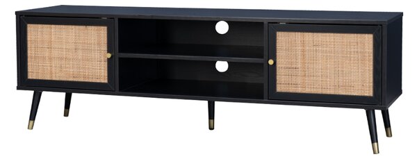 VIENNA TV STAND ΜΑΥΡΟ ΜΕ RATTAN 150x39xH49cm