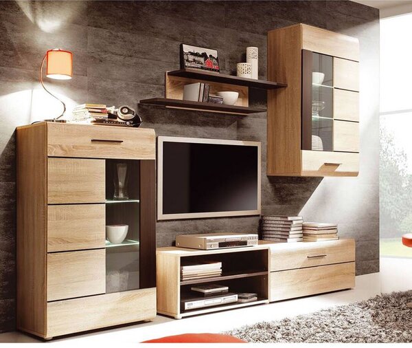 Σύνθεση Τηλεόρασης Solo 293x41x184cm Sonoma με Wenge MDF Καμπυλωτό τελείωμα