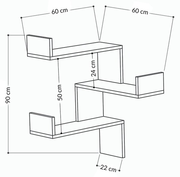 Γωνιακή Ραφιέρα Τοίχου 3 Θέσεων (60x60x90) A-G Luksa 776HMS1713 White
