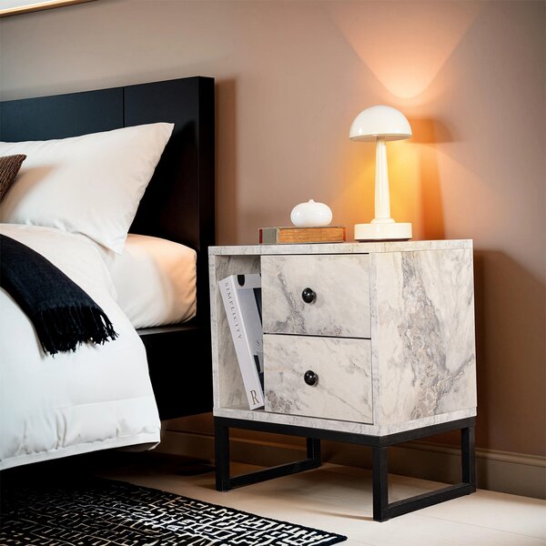 Κομοδίνο Με Συρτάρια & Ράφι (45.2x29.5x50) A-G Glimmer 241NRD1408 Marble/Black