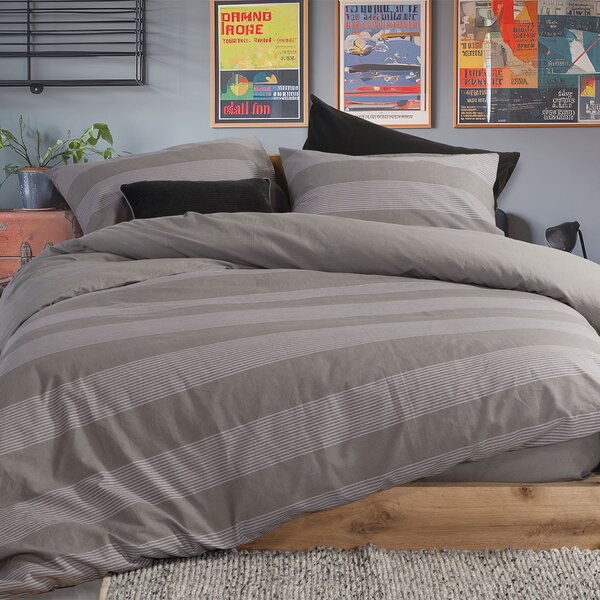 Παπλωματοθήκη Μονή (Σετ 170x240) 2 Όψεων Nef-Nef Homeware Casual Stripe D.Grey