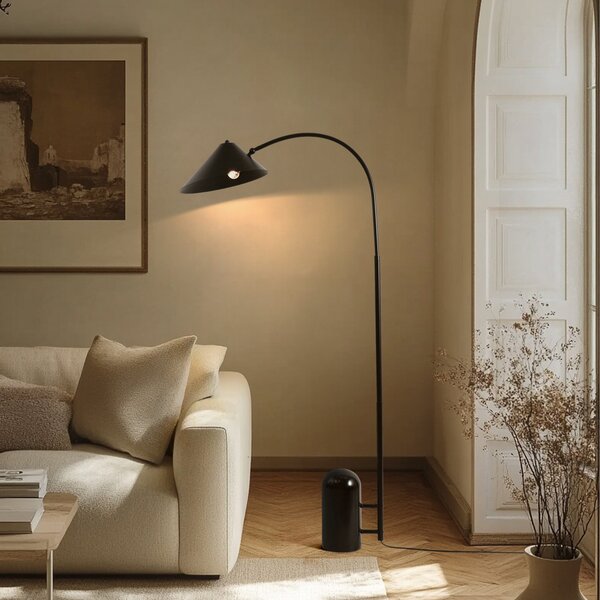 Lucande Φωτιστικό δαπέδου Alviero, 157 cm, μαύρο, μέταλλο, μάρμαρο, Μαύρο, Σαλόνι / τραπεζαρία, Μέταλλο, Vintage