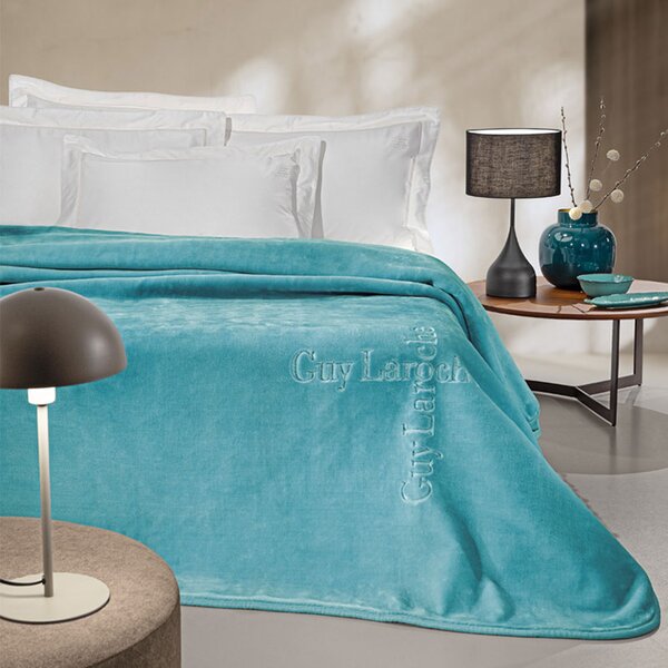 Κουβέρτα Βελουτέ Υπέρδιπλη (220x240) Guy Laroche Logo Petrol