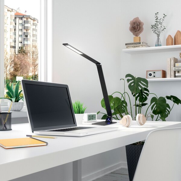 Fabas Luce Wasp επιτραπέζιο φωτιστικό LED, με ροοστάτη αφής, μαύρο, ρυθμιζόμενος, Μαύρο, Μελέτη / Γραφείο, Μέταλλο, σύγχρονο