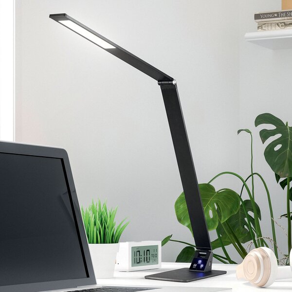 Fabas Luce Wasp επιτραπέζιο φωτιστικό LED, με ροοστάτη αφής, μαύρο, ρυθμιζόμενος, Μαύρο, Μελέτη / Γραφείο, Μέταλλο, σύγχρονο