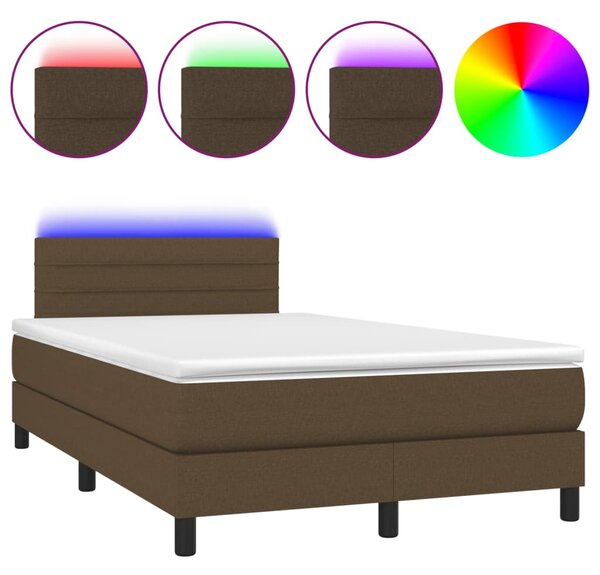 VidaXL Κρεβάτι Boxspring με Στρώμα & LED Σκ.Καφέ 120x200 εκ Υφασμάτινο