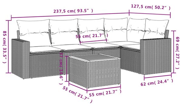 Σετ Καναπέ Κήπου 6 τεμ. Μπεζ Συνθετικό Ρατάν με Μαξιλάρια - Μπεζ