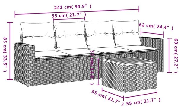 Σετ Καναπέ Κήπου 5 τεμ. Μπεζ Συνθετικό Ρατάν με Μαξιλάρι - Μπεζ