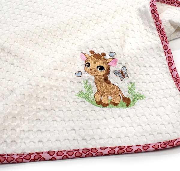 Κουβέρτα Πικέ Αγκαλιάς (80x110) Dimcol Giraffe 172 White-Pink
