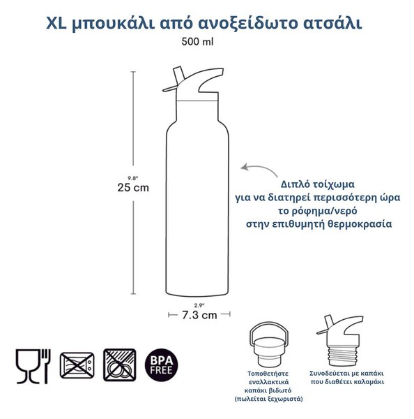 Παγούρι - Θερμός 500ml Με Καλαμάκι Α Little Lovely Company Cherries DBSXCH92