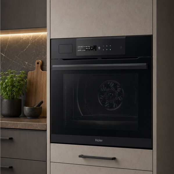Εντοιχιζόμενος φούρνος Haier Cuptoare I-Message Steam Series 6 HWO60SM6S9BH με Wi-Fi, Bluetooth, χωρητικότητα 70L και ενεργειακή κλάση A+